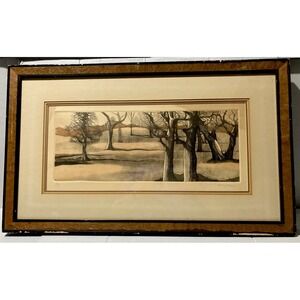 Autumn Trees by Polly Chase Vintage 40's-50's Signed Artist Proof Large 27x16